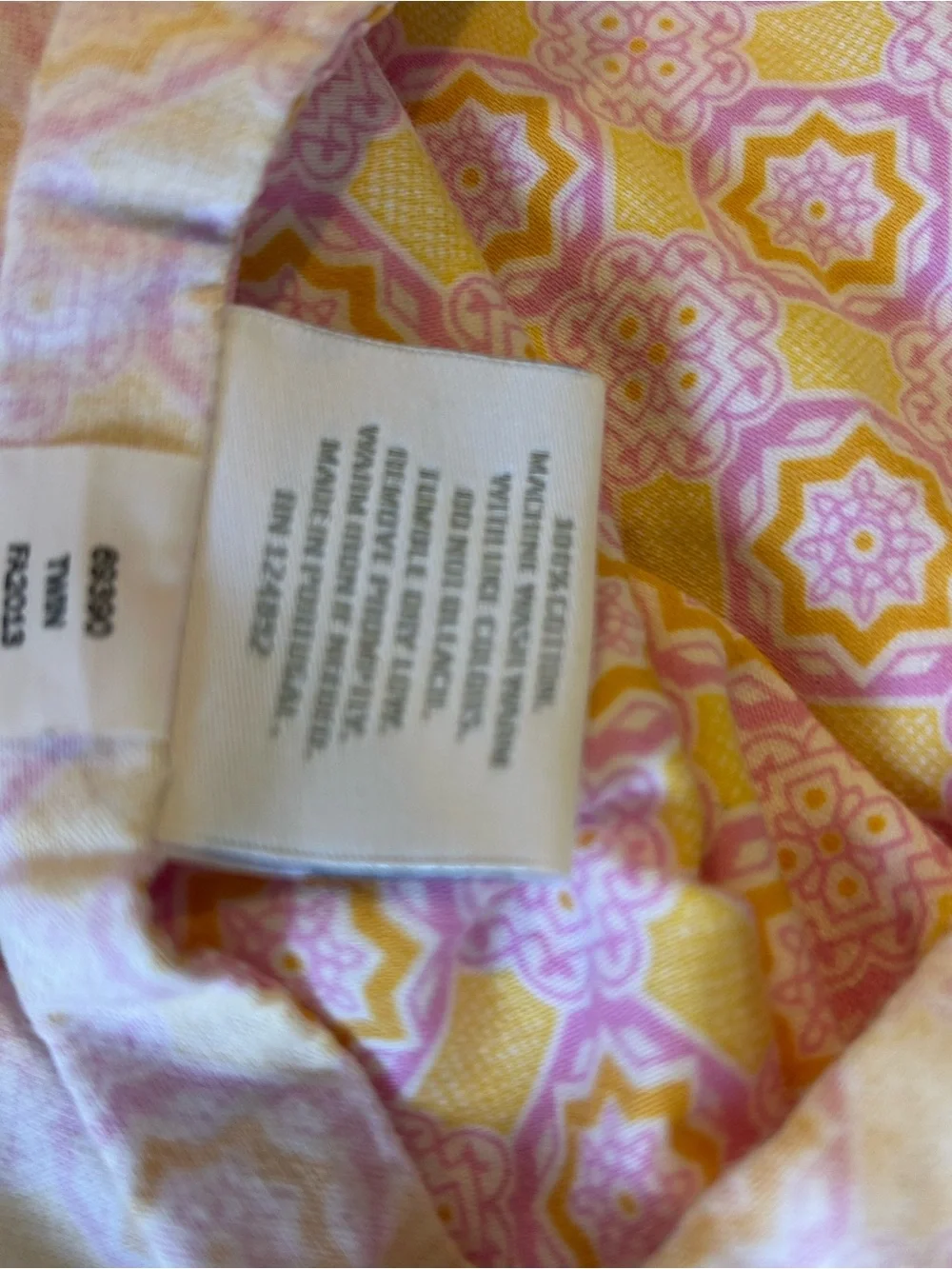 Serena & Lily Pink and Yellow Geometric Cotton Panel Twin Sheet Set & Sham